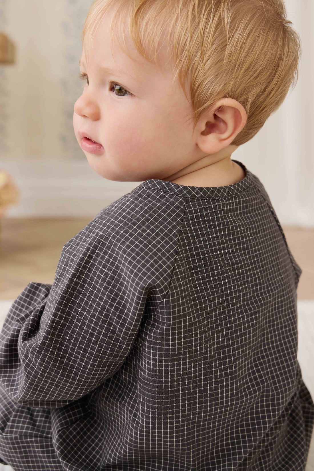 Organic Cotton Milton Onepiece - Basalt Grid Childrens Onepiece from Jamie Kay USA