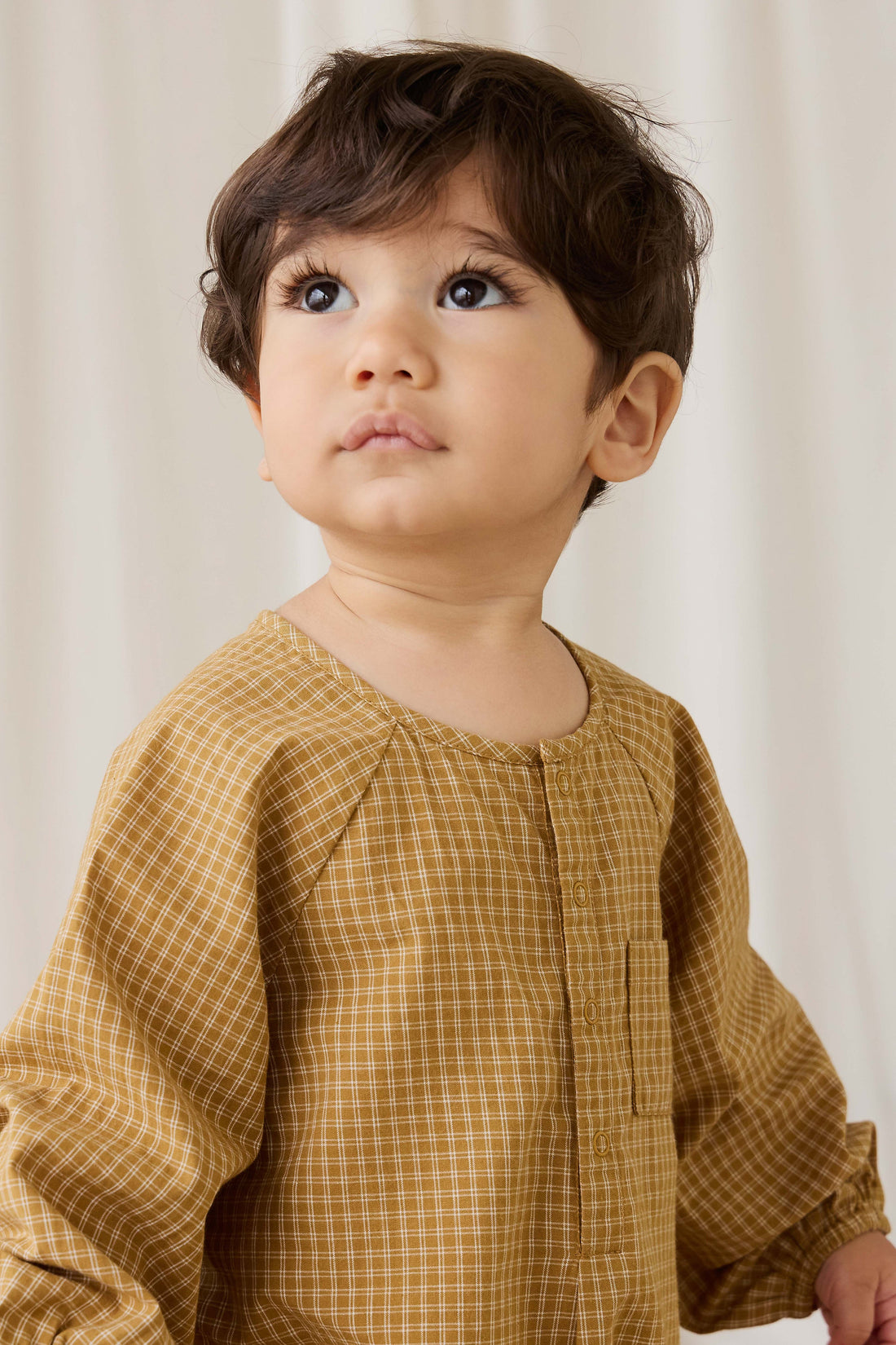 Organic Cotton Milton Onepiece - Windowpane Check Buckwheat Childrens Onepiece from Jamie Kay USA