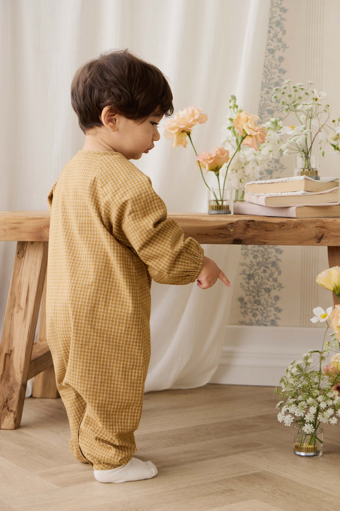 Organic Cotton Milton Onepiece - Windowpane Check Buckwheat Childrens Onepiece from Jamie Kay USA