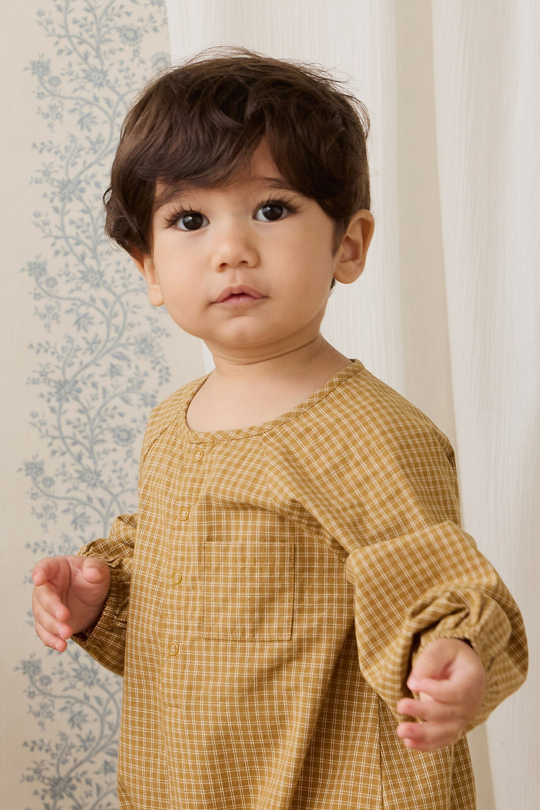 Organic Cotton Milton Onepiece - Windowpane Check Buckwheat Childrens Onepiece from Jamie Kay USA