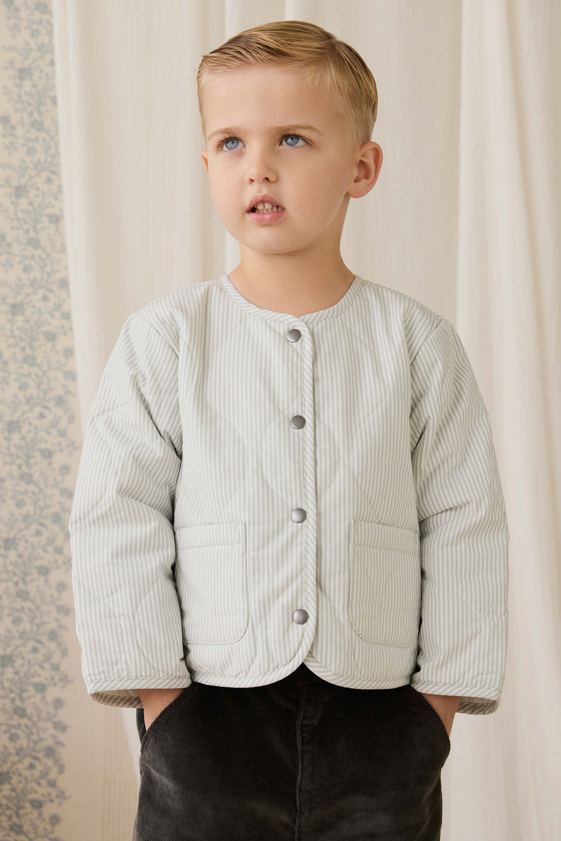Elio Jacket - Fine Stripe Cloud/Bluegum Childrens Jacket from Jamie Kay USA