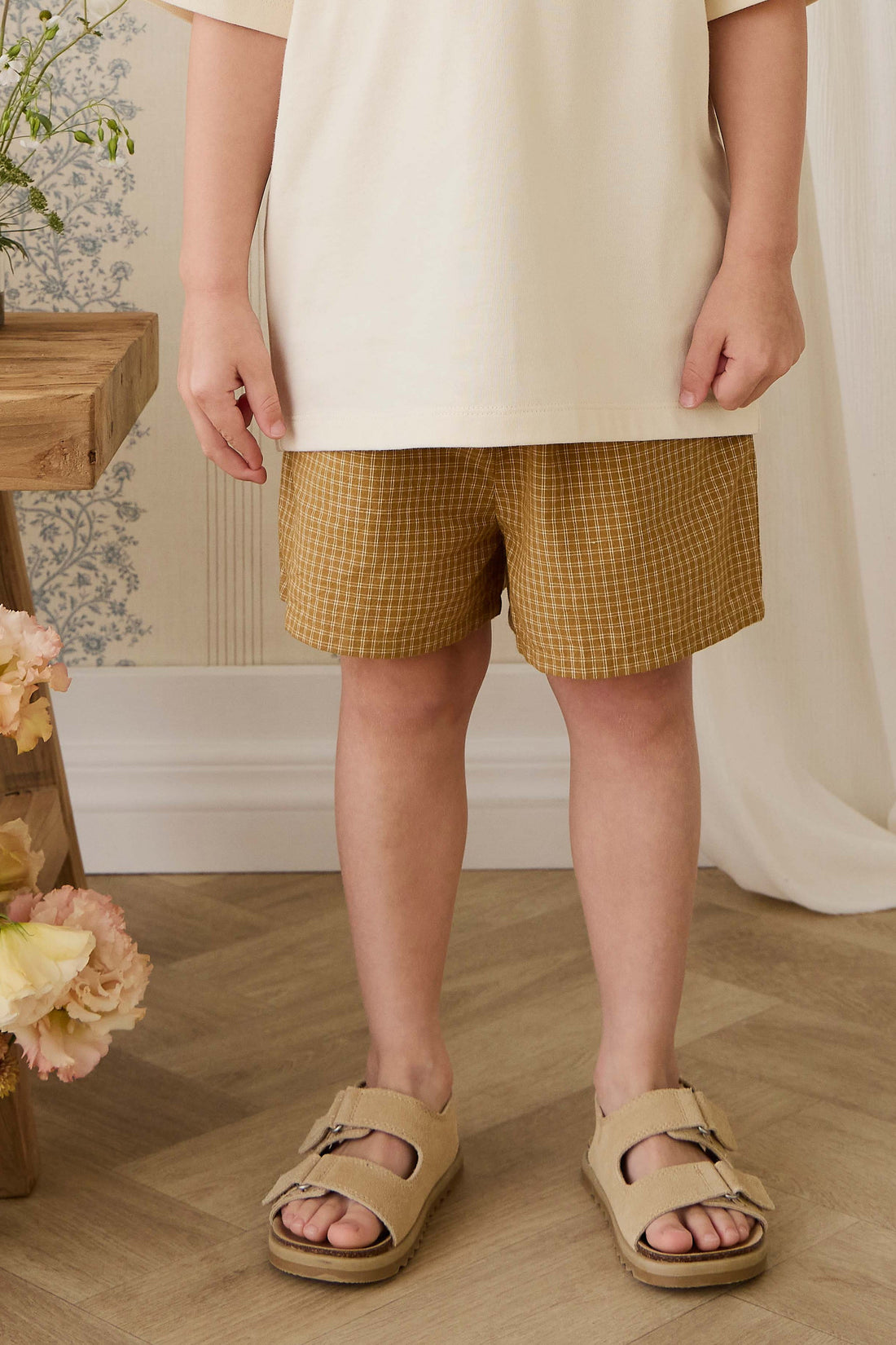 Organic Cotton Wilder Short - Windowpane Check Buckwheat Childrens Short from Jamie Kay USA