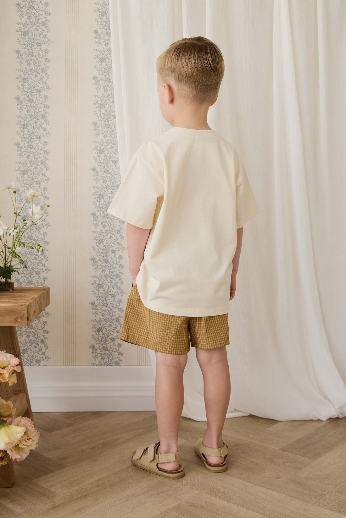 Organic Cotton Wilder Short - Windowpane Check Buckwheat Childrens Short from Jamie Kay USA