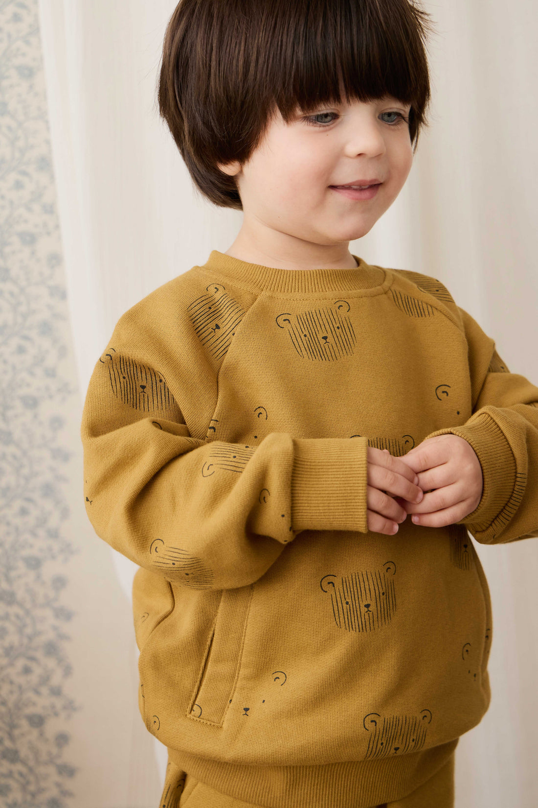 Organic Cotton Henry Sweatshirt - Buckwheat Teddy Face Childrens Sweatshirt from Jamie Kay USA