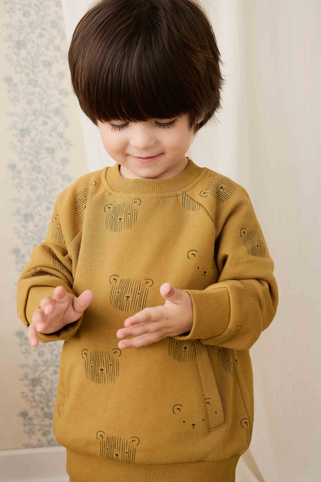 Organic Cotton Henry Sweatshirt - Buckwheat Teddy Face Childrens Sweatshirt from Jamie Kay USA
