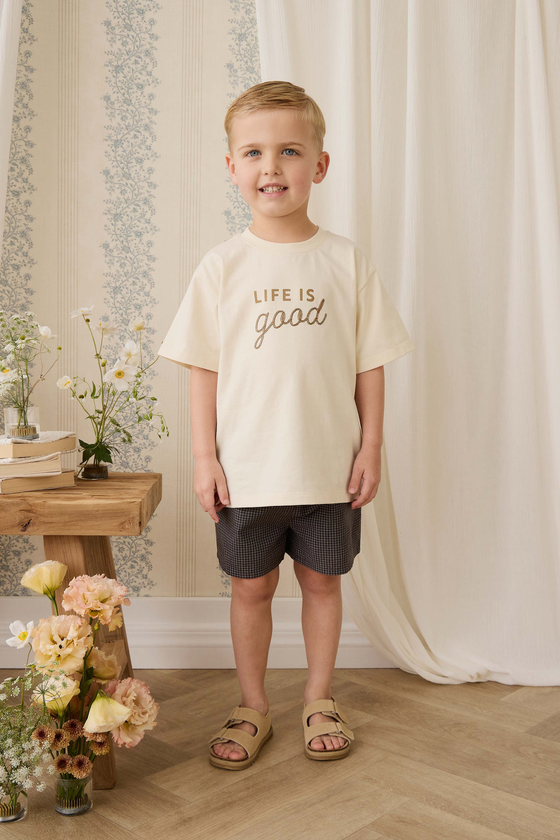 Organic Cotton Wilder Short - Basalt Grid Childrens Shorts from Jamie Kay USA