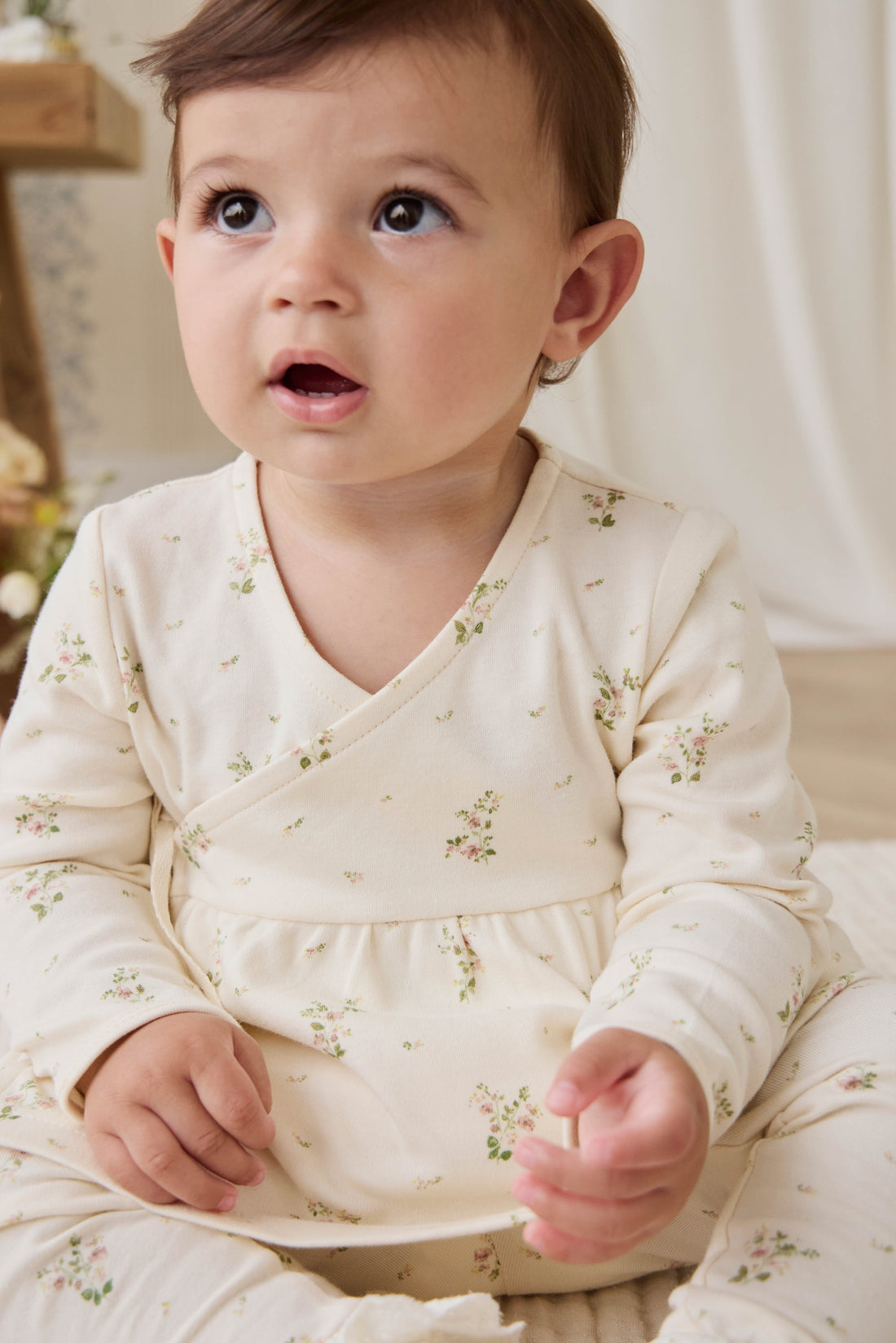 Organic Cotton Clemence Wrap Top - Josepha Egret Small Childrens Top from Jamie Kay USA