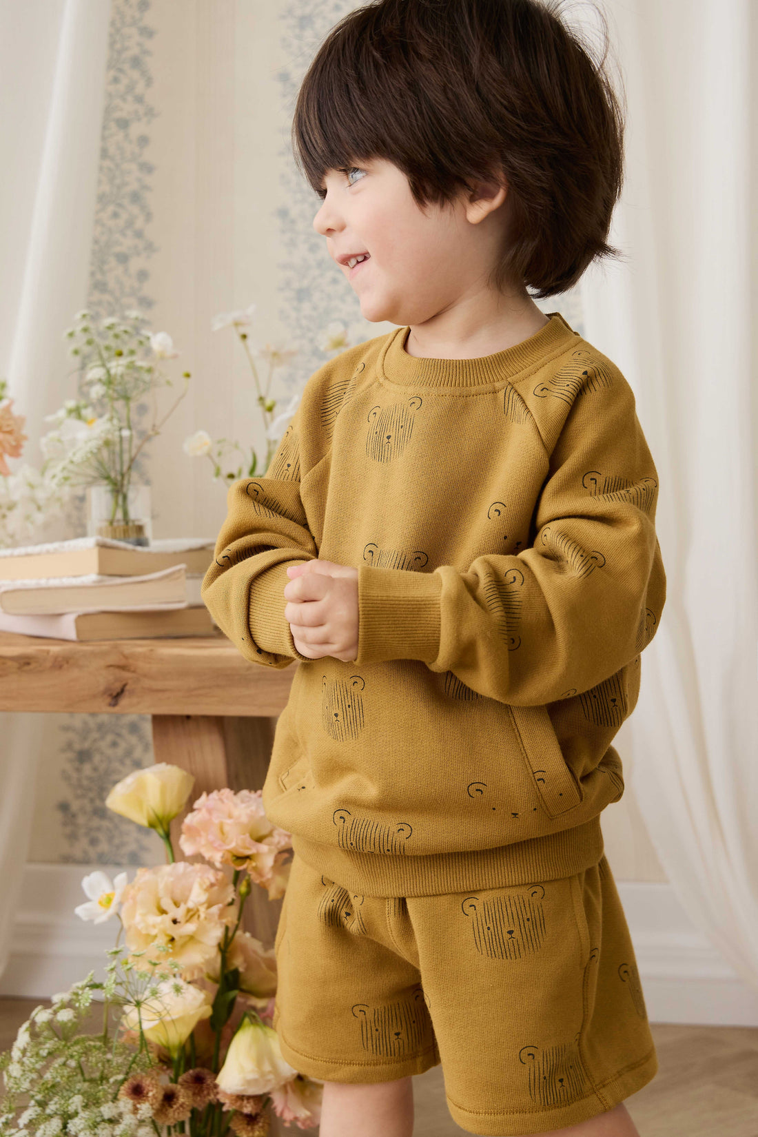 Organic Cotton Henry Sweatshirt - Buckwheat Teddy Face Childrens Sweatshirt from Jamie Kay USA