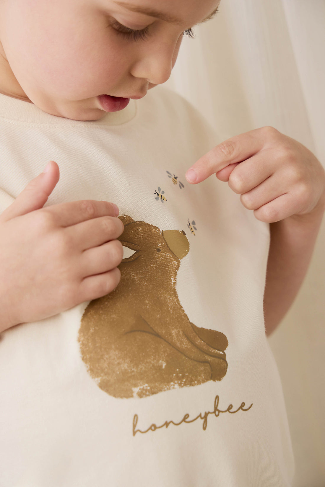 Organic Cotton Bjorn Tee - Cloud Honeybee Bear Childrens Top from Jamie Kay USA