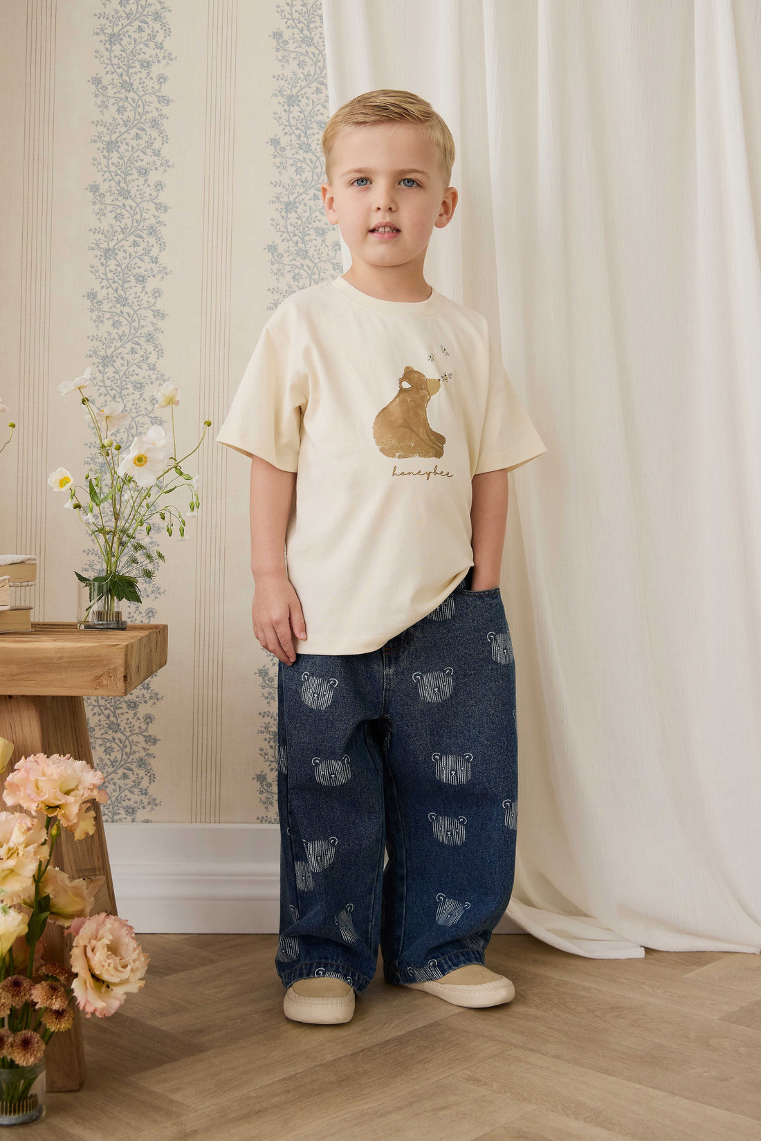 Organic Cotton Bjorn Tee - Cloud Honeybee Bear Childrens Top from Jamie Kay USA