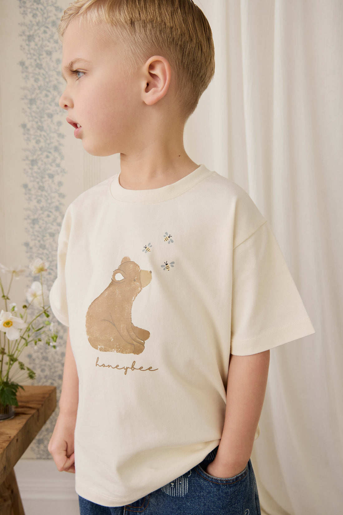 Organic Cotton Bjorn Tee - Cloud Honeybee Bear Childrens Top from Jamie Kay USA