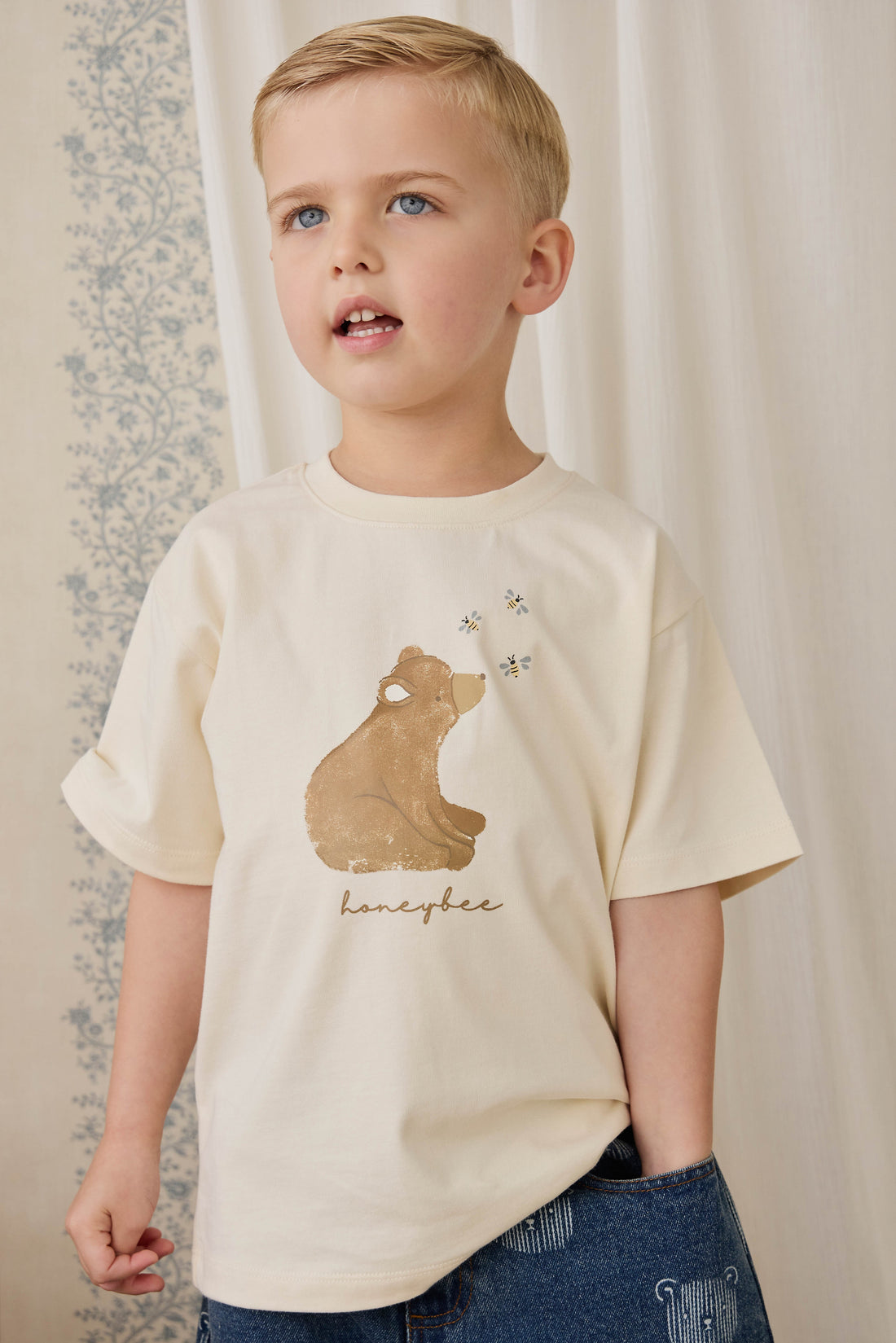 Organic Cotton Bjorn Tee - Cloud Honeybee Bear Childrens Top from Jamie Kay USA