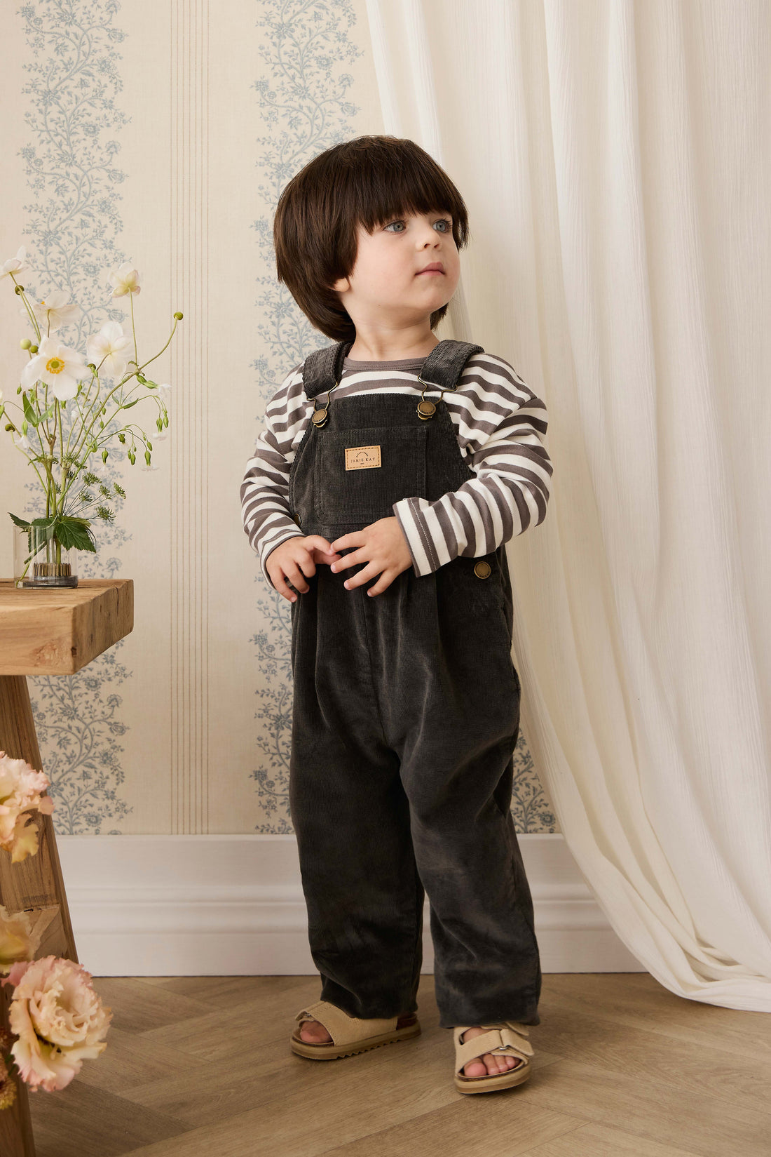 Pima Cotton Arnold Long Sleeve Top - Essential Stripe Raku/Cloud Childrens Top from Jamie Kay USA