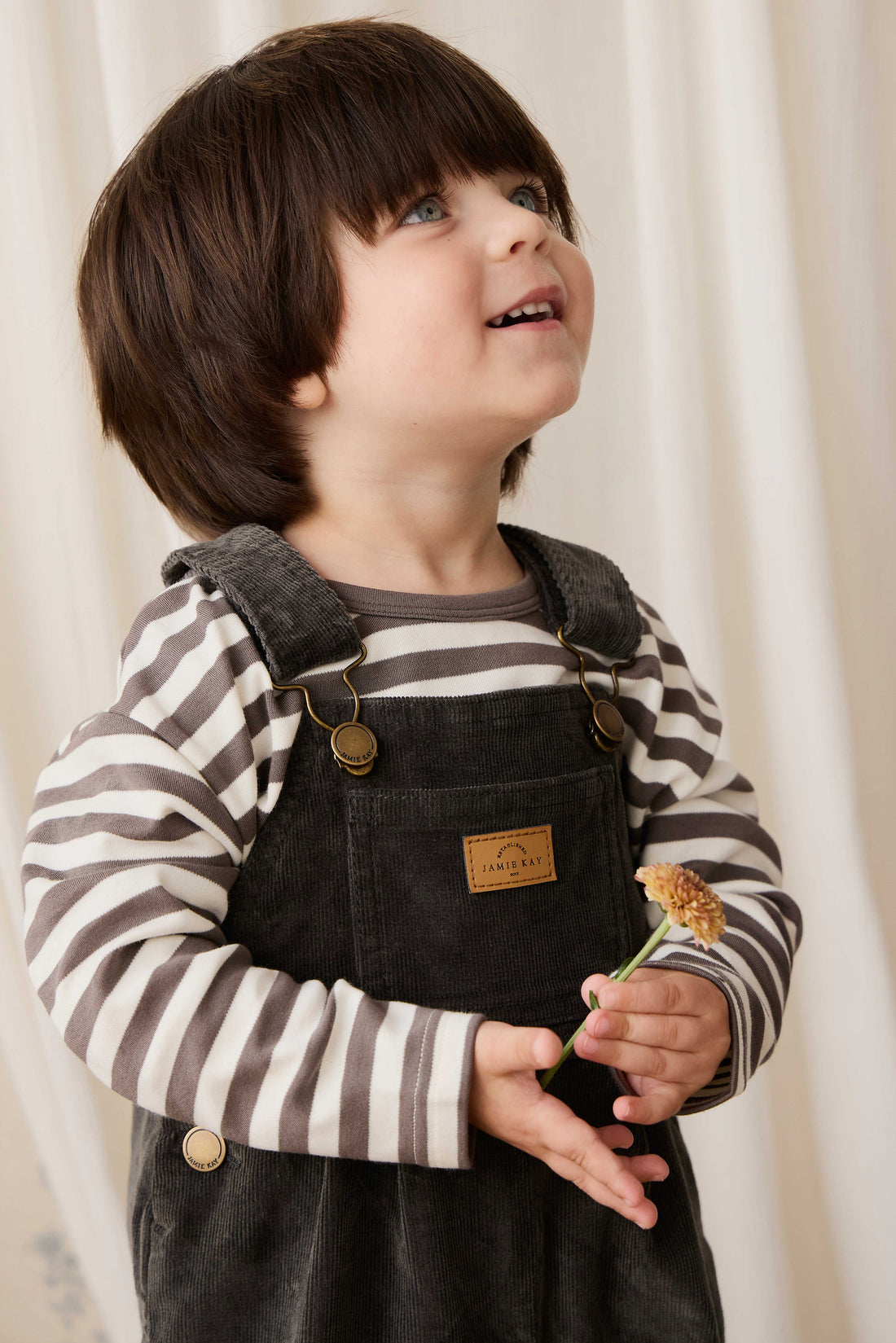 Pima Cotton Arnold Long Sleeve Top - Essential Stripe Raku/Cloud Childrens Top from Jamie Kay USA