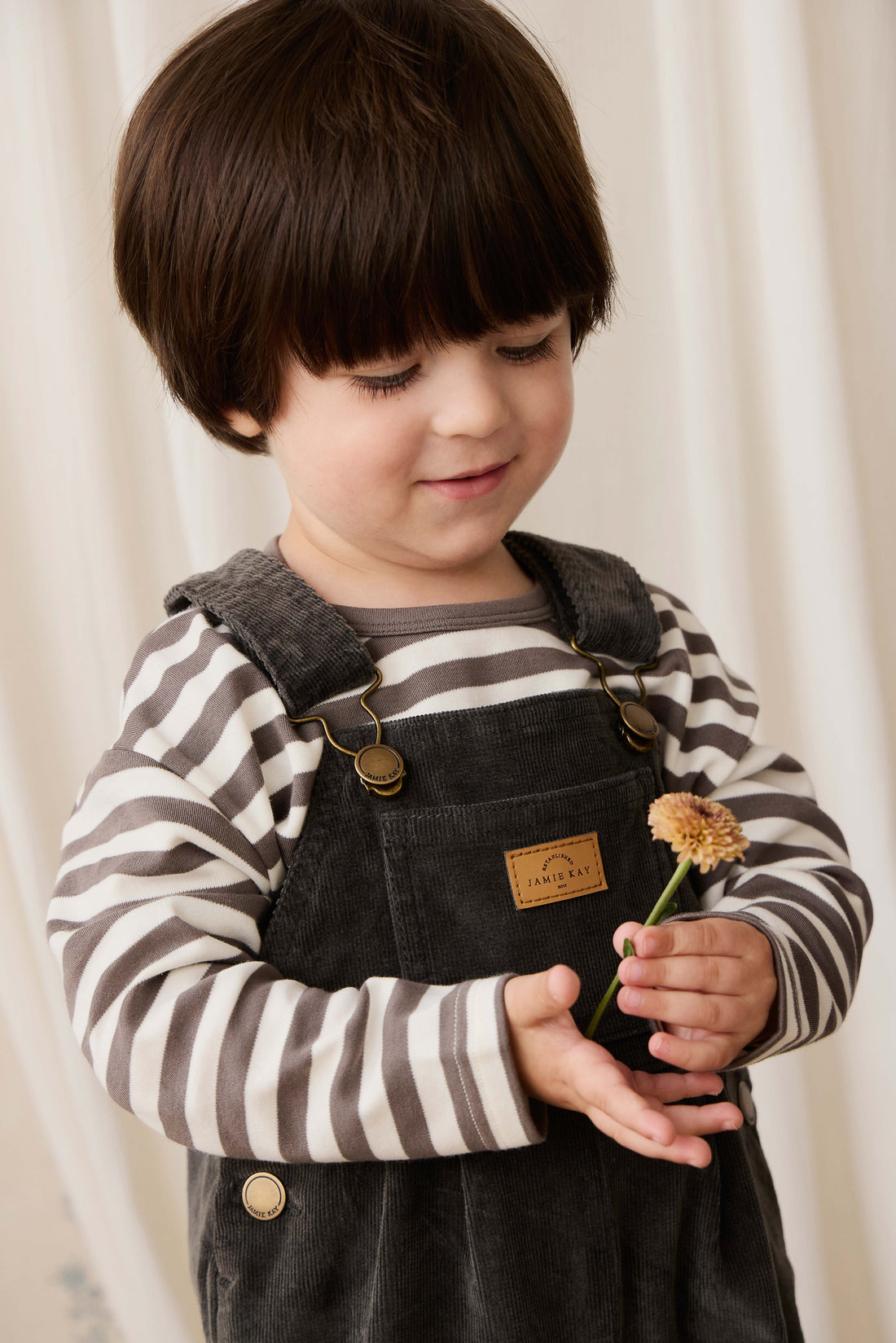 Pima Cotton Arnold Long Sleeve Top - Essential Stripe Raku/Cloud Childrens Top from Jamie Kay USA