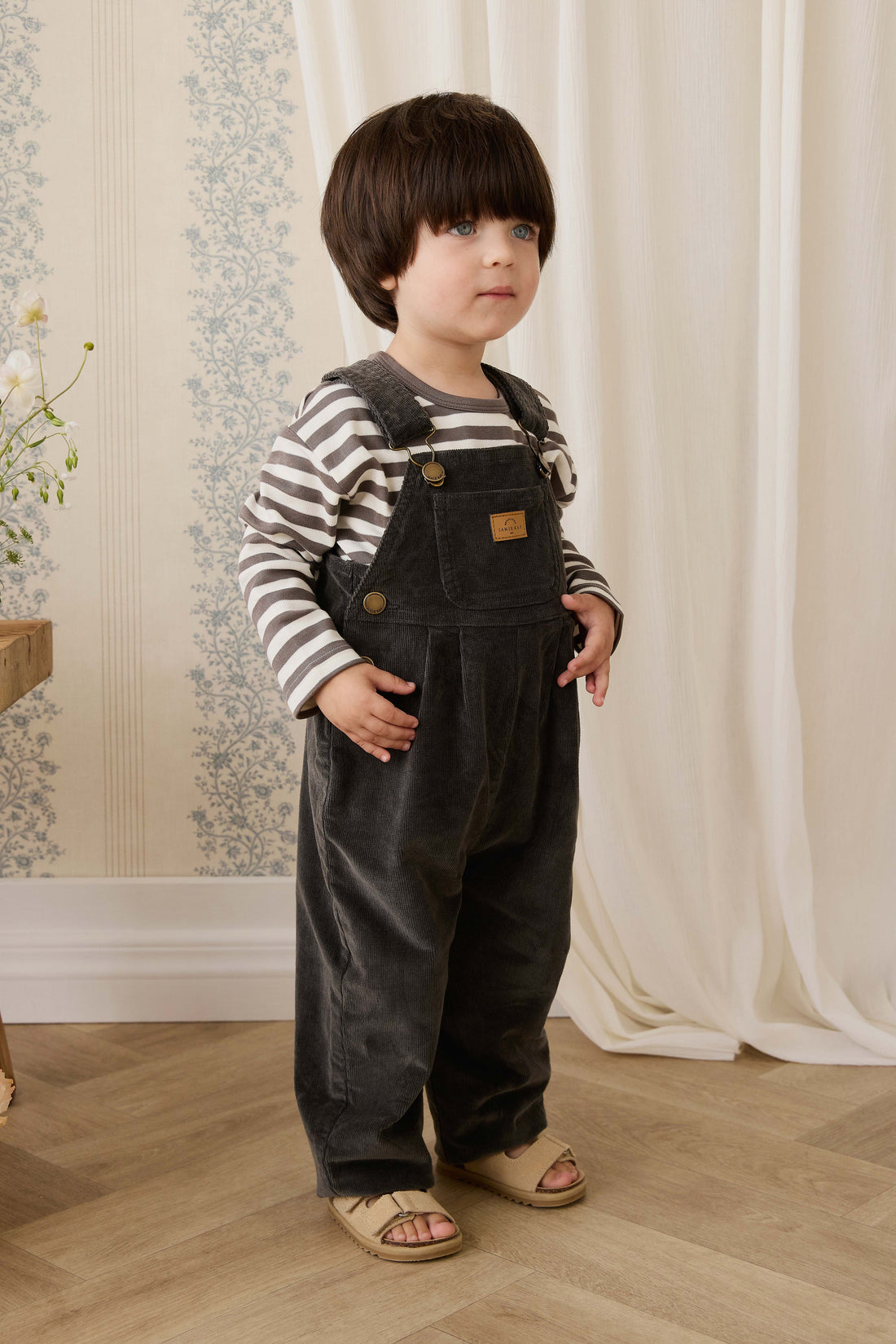 Pima Cotton Arnold Long Sleeve Top - Essential Stripe Raku/Cloud Childrens Top from Jamie Kay USA