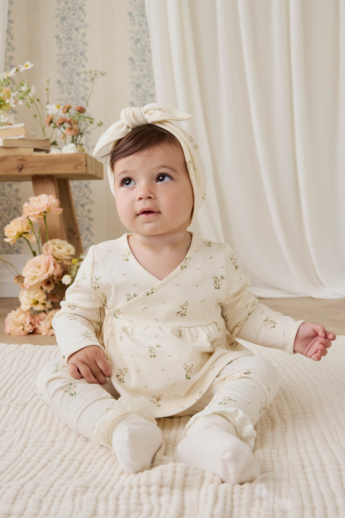 Organic Cotton Clemence Wrap Top - Josepha Egret Small Childrens Top from Jamie Kay USA