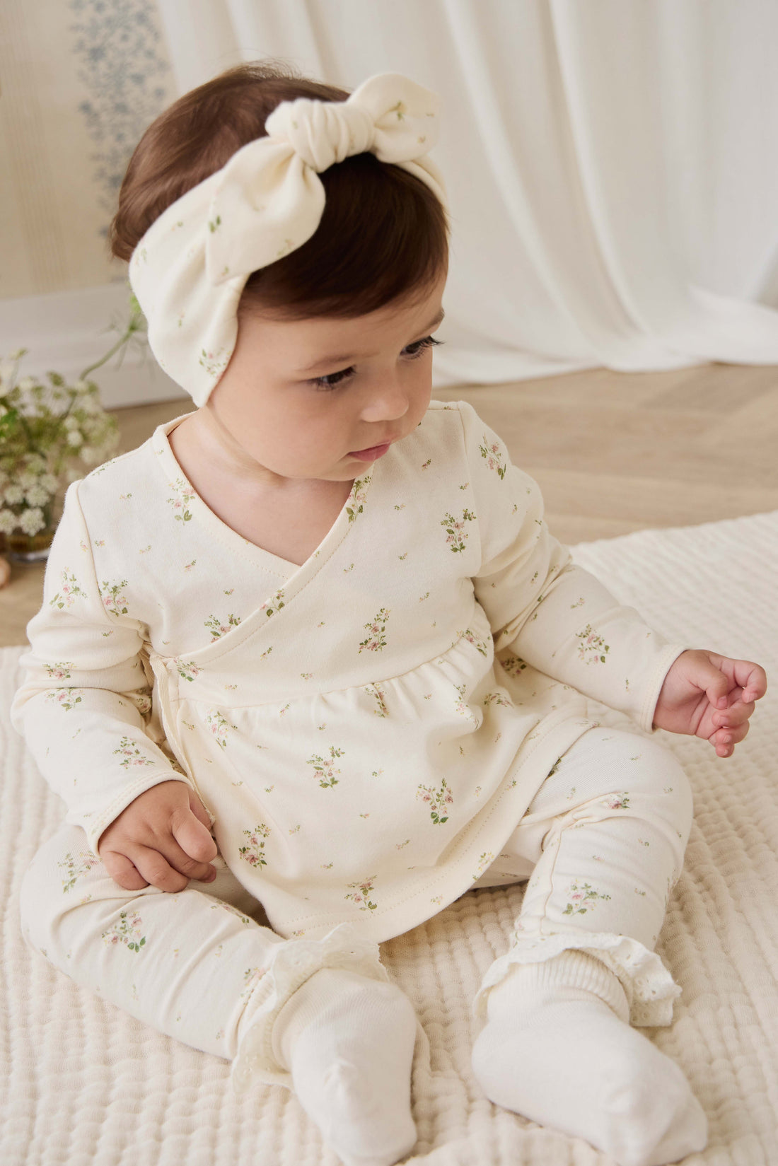 Organic Cotton Clemence Wrap Top - Josepha Egret Small Childrens Top from Jamie Kay USA