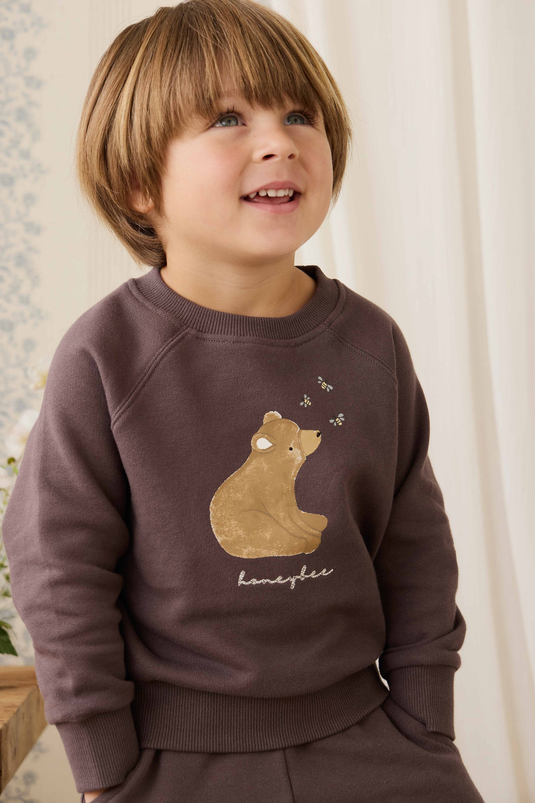 Organic Cotton Hayes Sweatshirt - Raku Honeybee Bear Childrens Sweatshirt from Jamie Kay USA