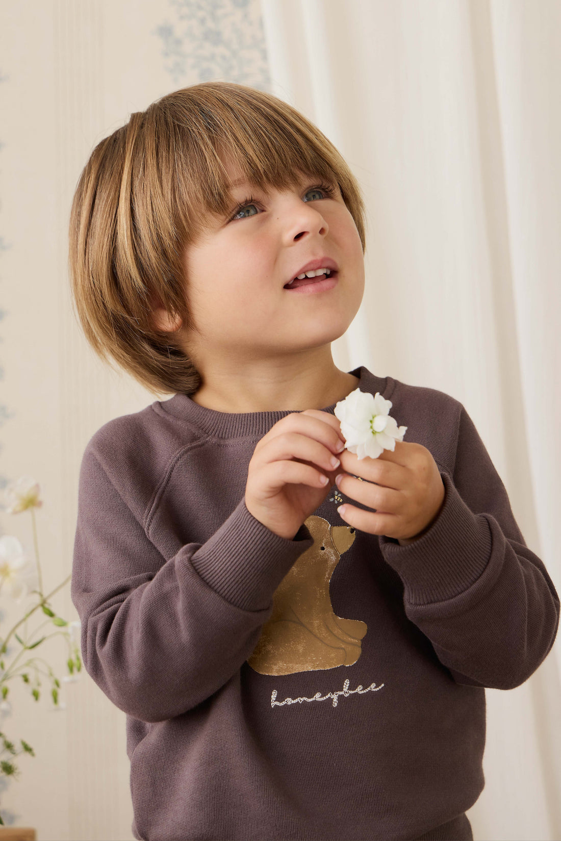 Organic Cotton Hayes Sweatshirt - Raku Honeybee Bear Childrens Sweatshirt from Jamie Kay USA