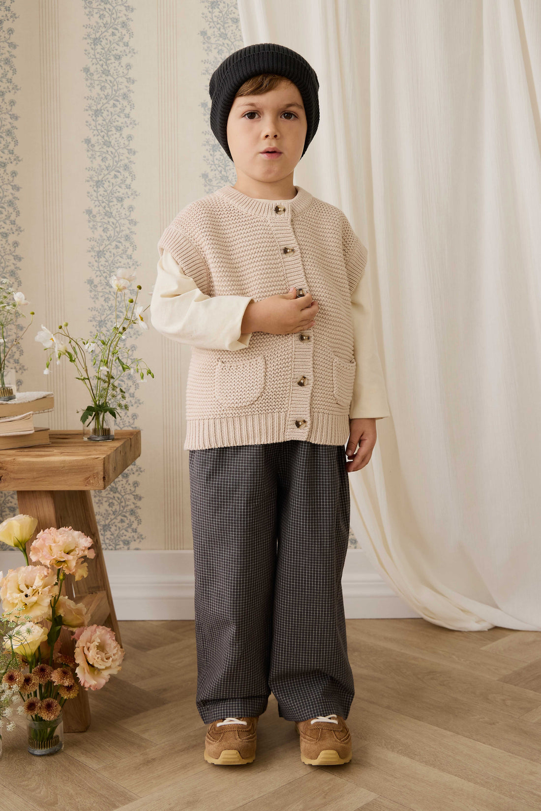 Organic Cotton Kenji Pant - Basalt Grid Childrens Pant from Jamie Kay USA