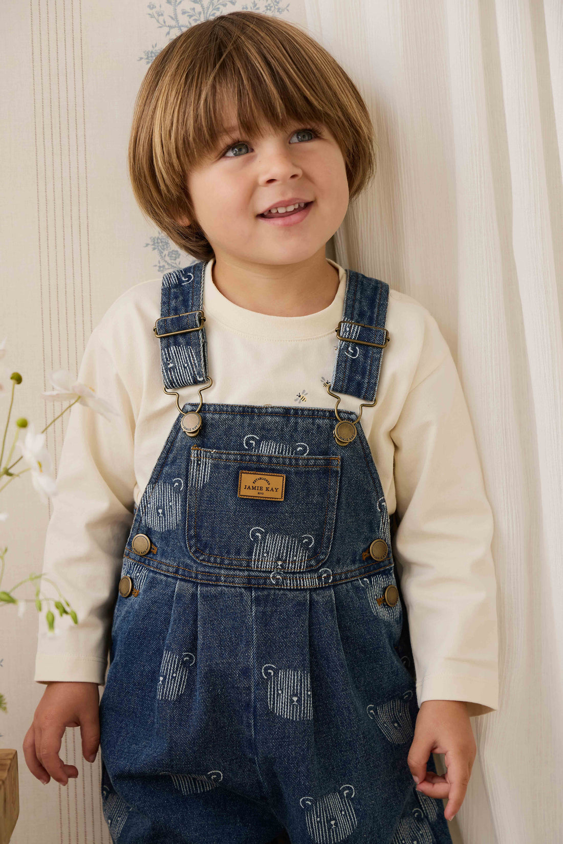 Organic Cotton Marshall Long Sleeve Top - Cloud Honeybee Bear Childrens Top from Jamie Kay USA