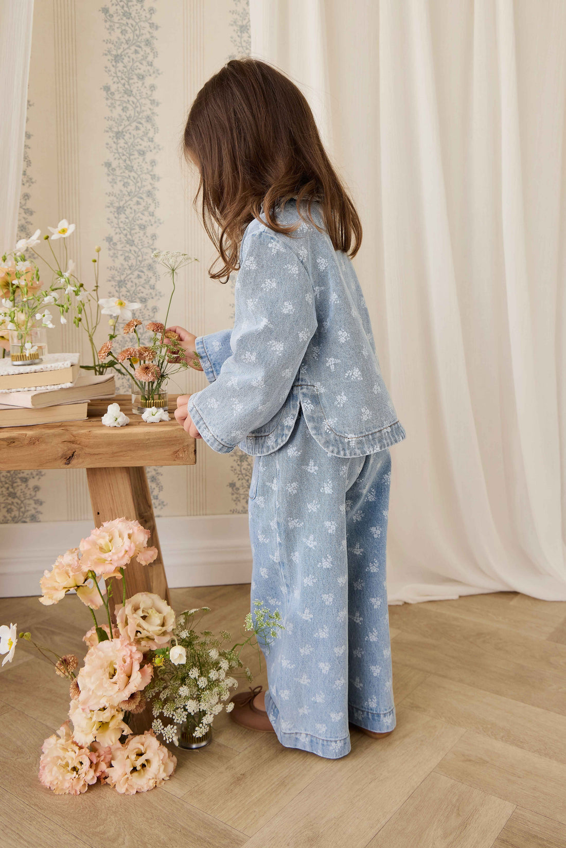 Theodora Pant - Tully Floral Denim Childrens Pant from Jamie Kay USA
