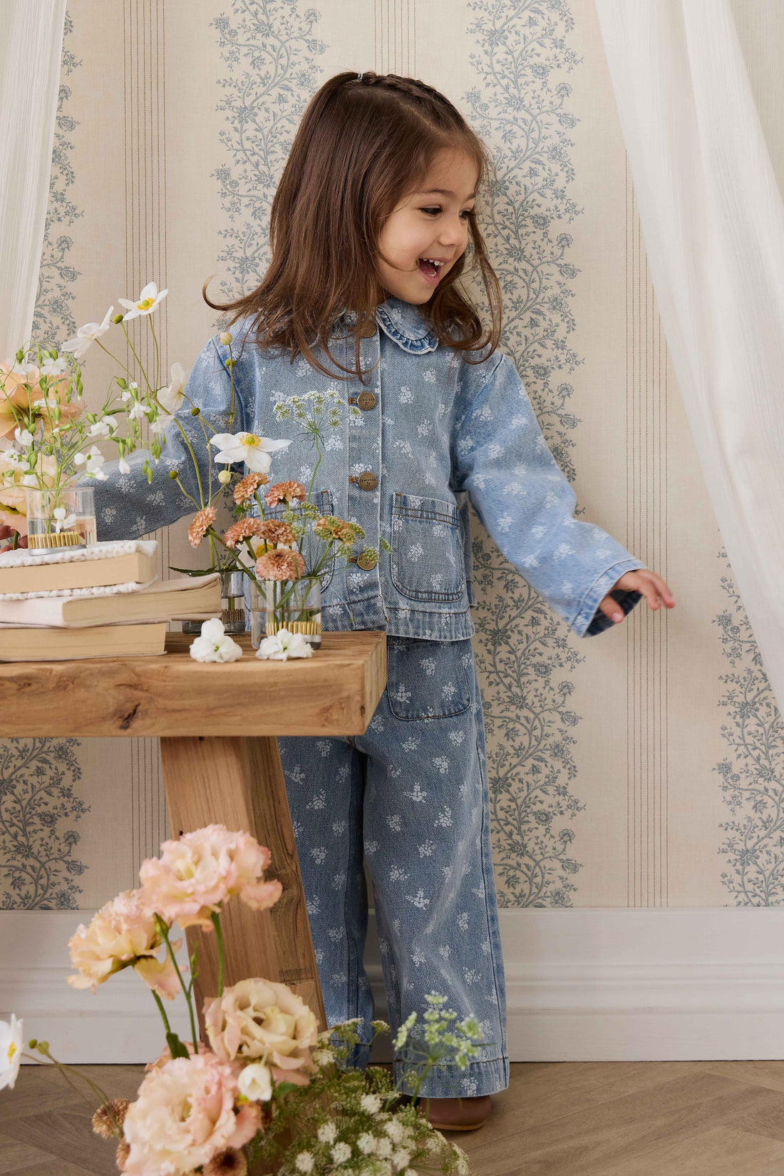 Theodora Pant - Tully Floral Denim Childrens Pant from Jamie Kay USA
