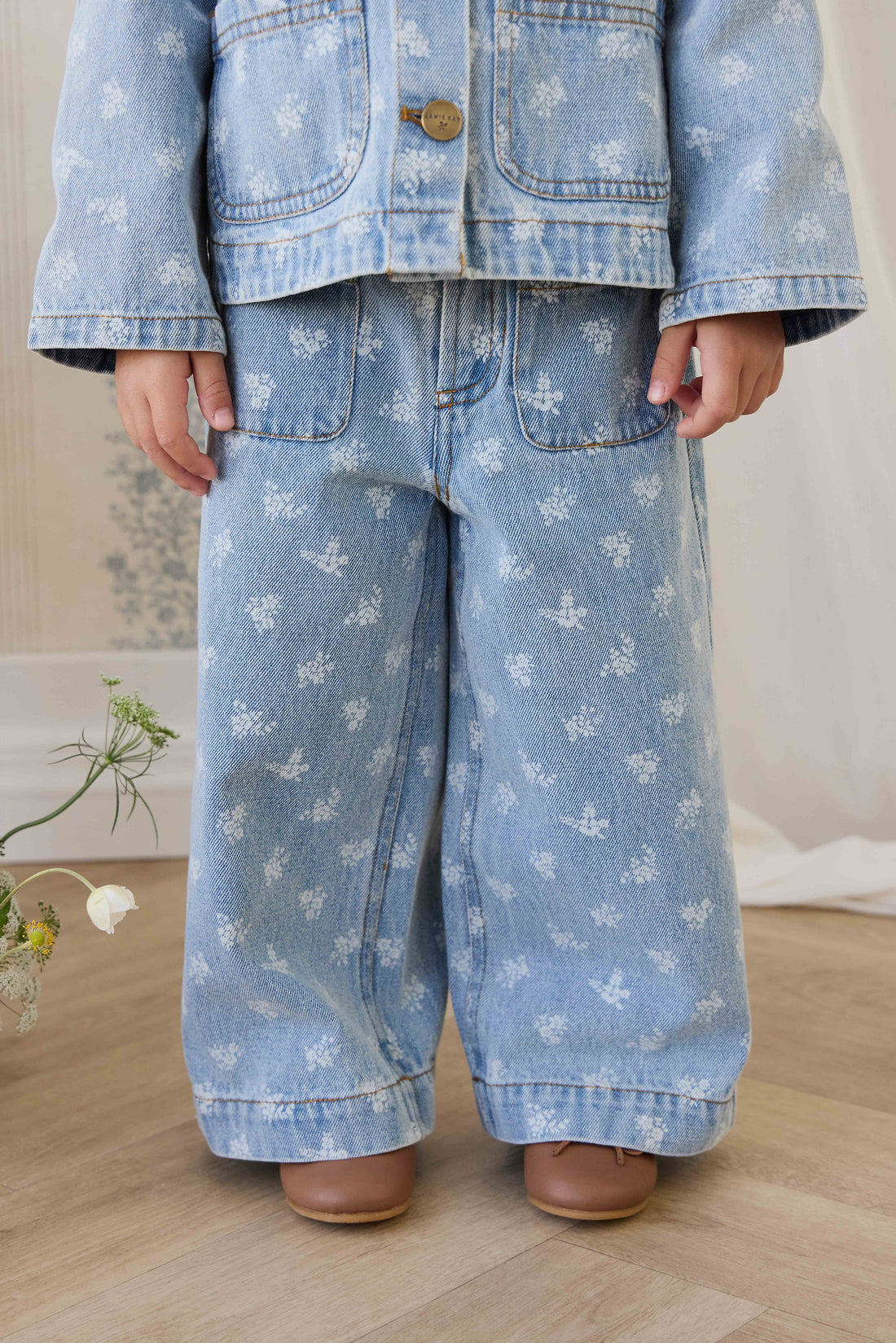 Theodora Pant - Tully Floral Denim Childrens Pant from Jamie Kay USA
