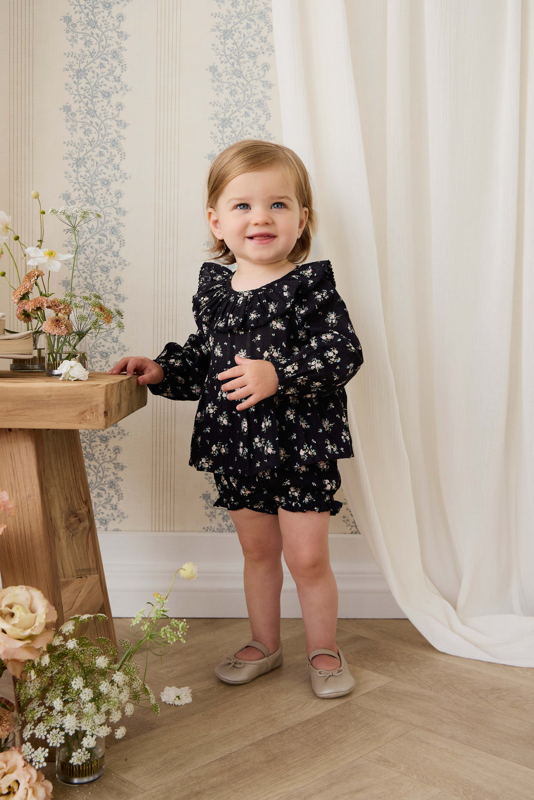 Organic Cotton Frill Bloomer - Cassie Caviar Childrens Bloomer from Jamie Kay USA