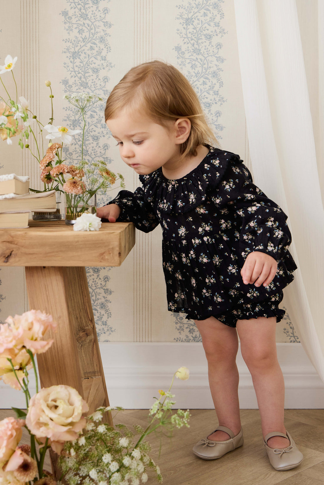 Organic Cotton Frill Bloomer - Cassie Caviar Childrens Bloomer from Jamie Kay USA