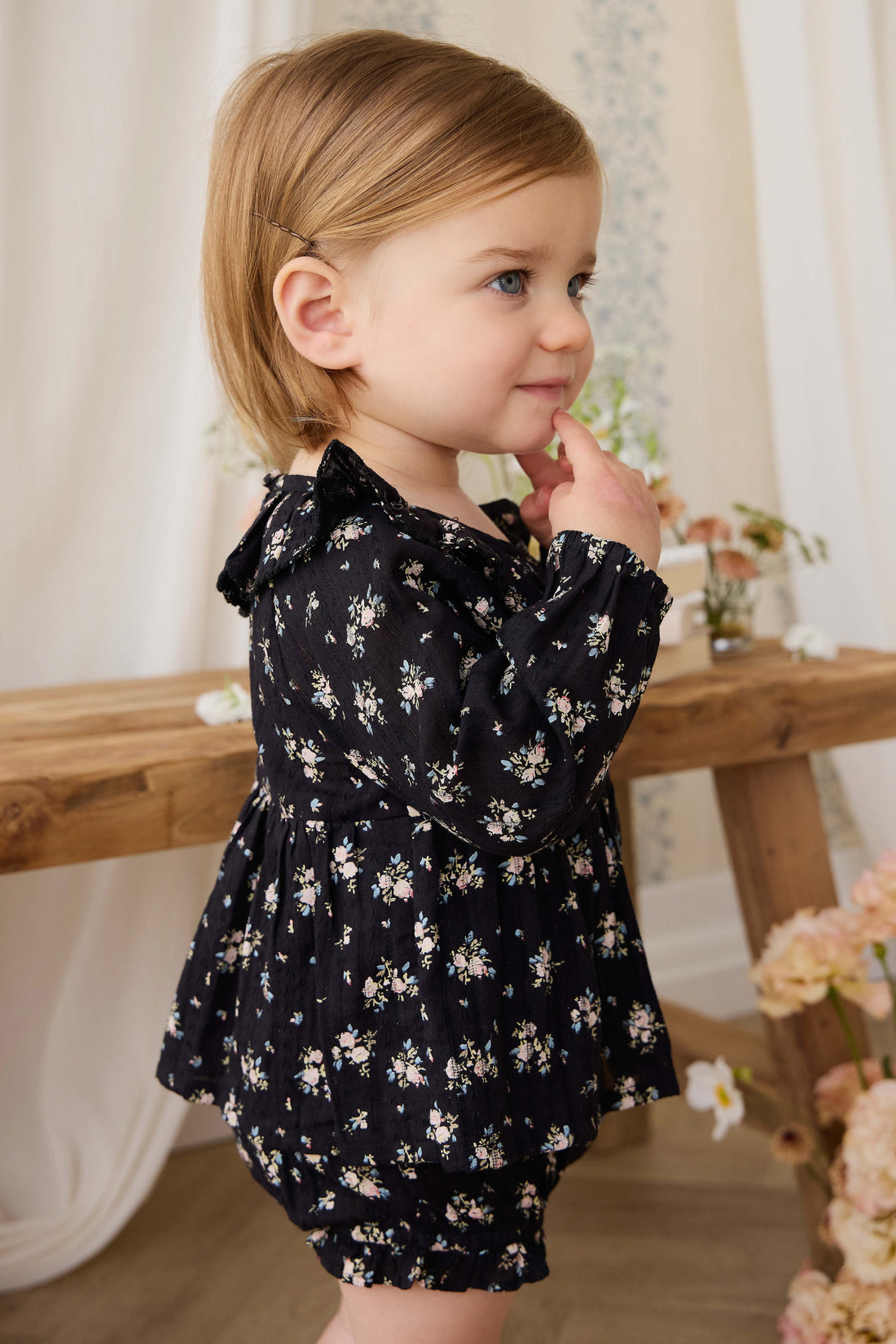 Organic Cotton Frill Bloomer - Cassie Caviar Childrens Bloomer from Jamie Kay USA