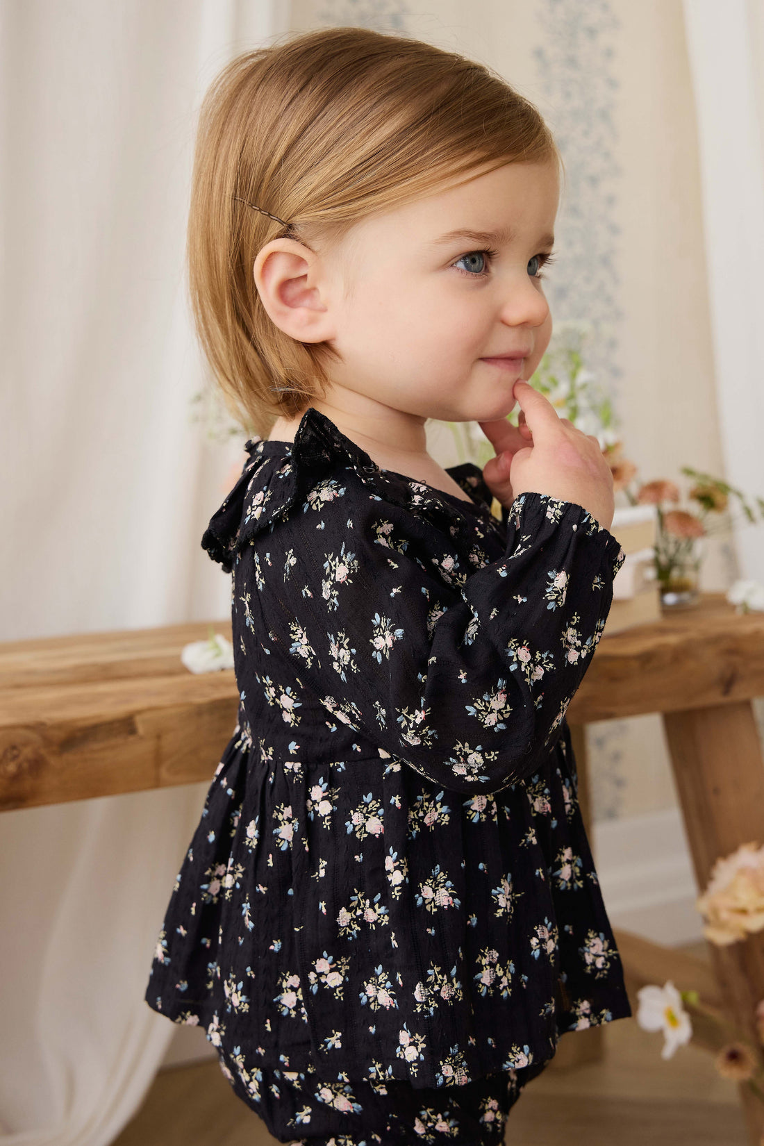 Organic Cotton Caroline Playsuit - Cassie Caviar Childrens Playsuit from Jamie Kay USA