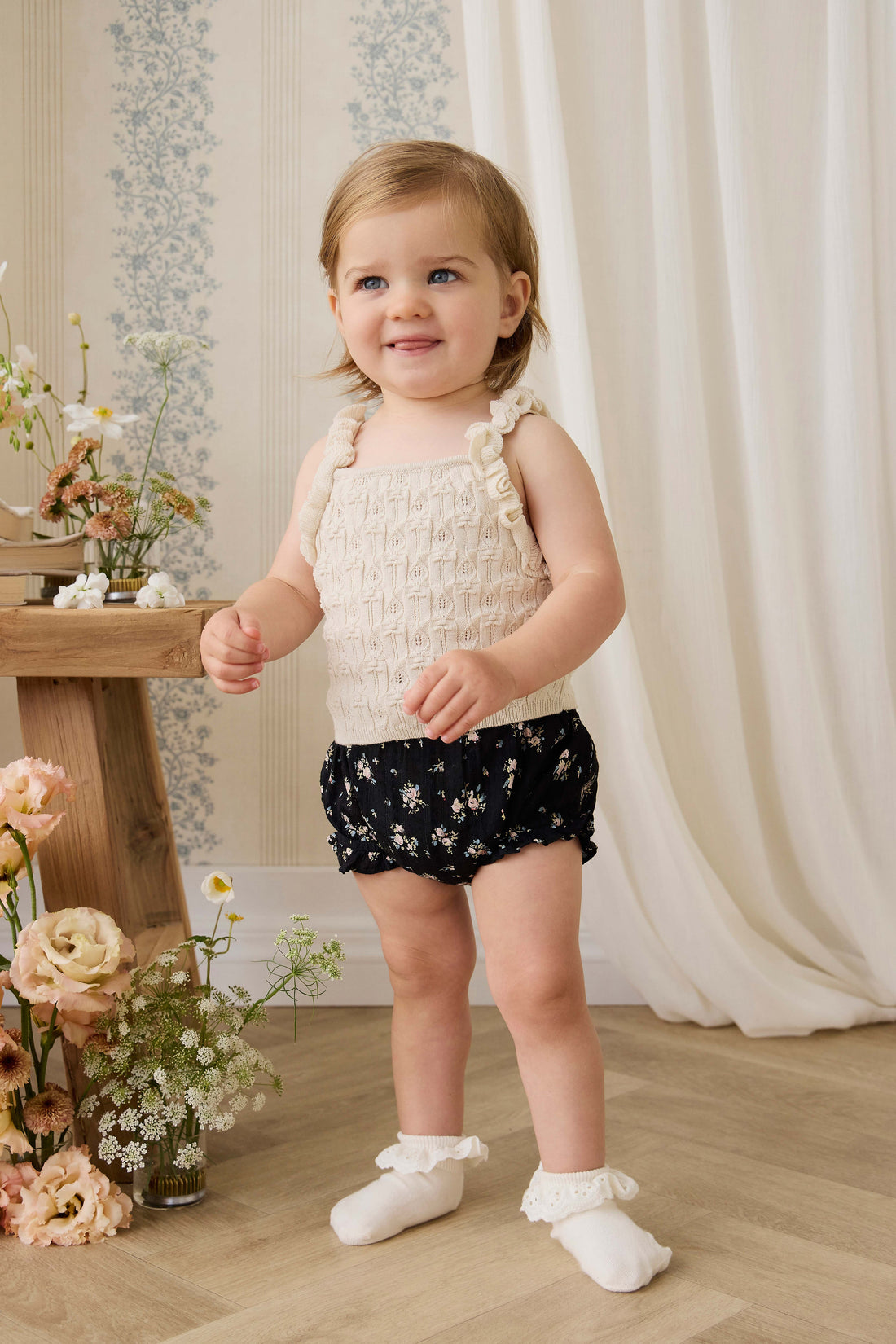 Organic Cotton Frill Bloomer - Cassie Caviar Childrens Bloomer from Jamie Kay USA