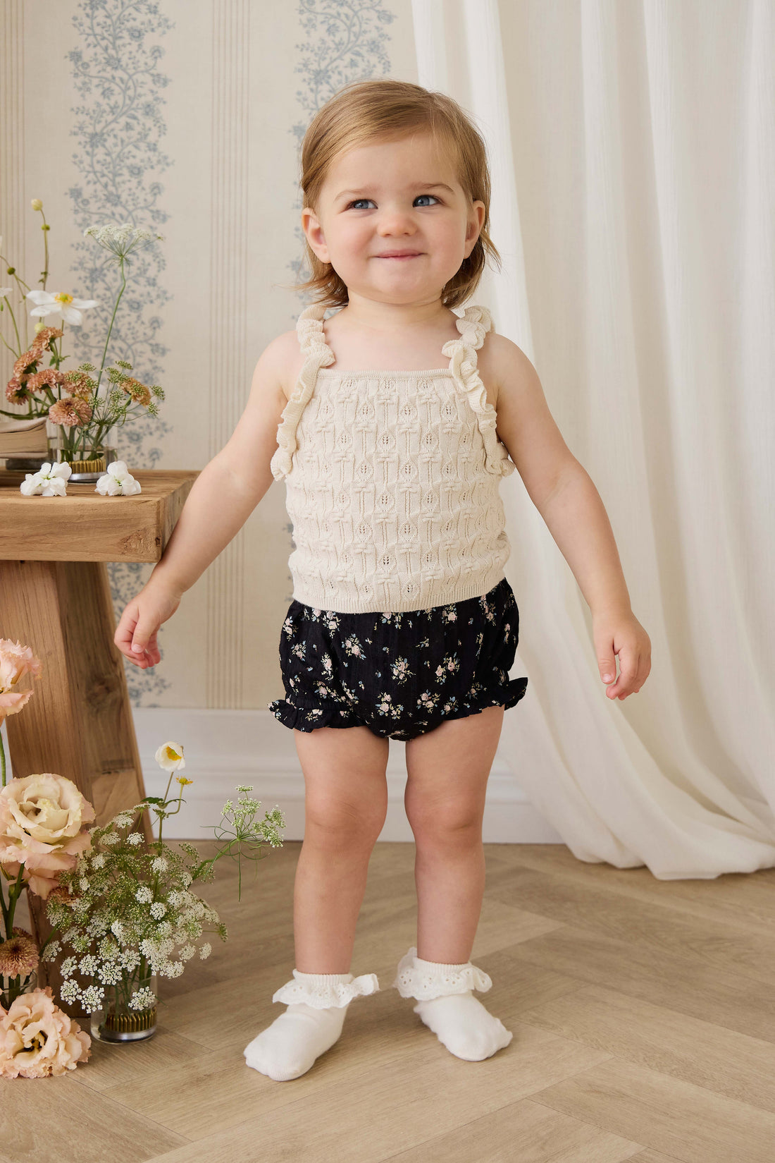Organic Cotton Frill Bloomer - Cassie Caviar Childrens Bloomer from Jamie Kay USA
