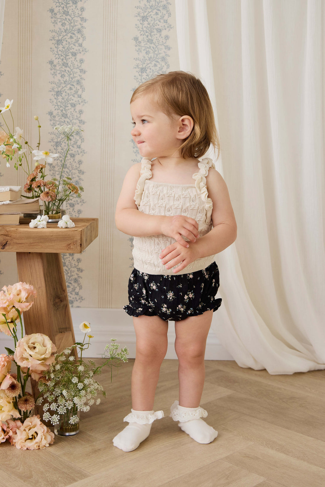 Organic Cotton Frill Bloomer - Cassie Caviar Childrens Bloomer from Jamie Kay USA