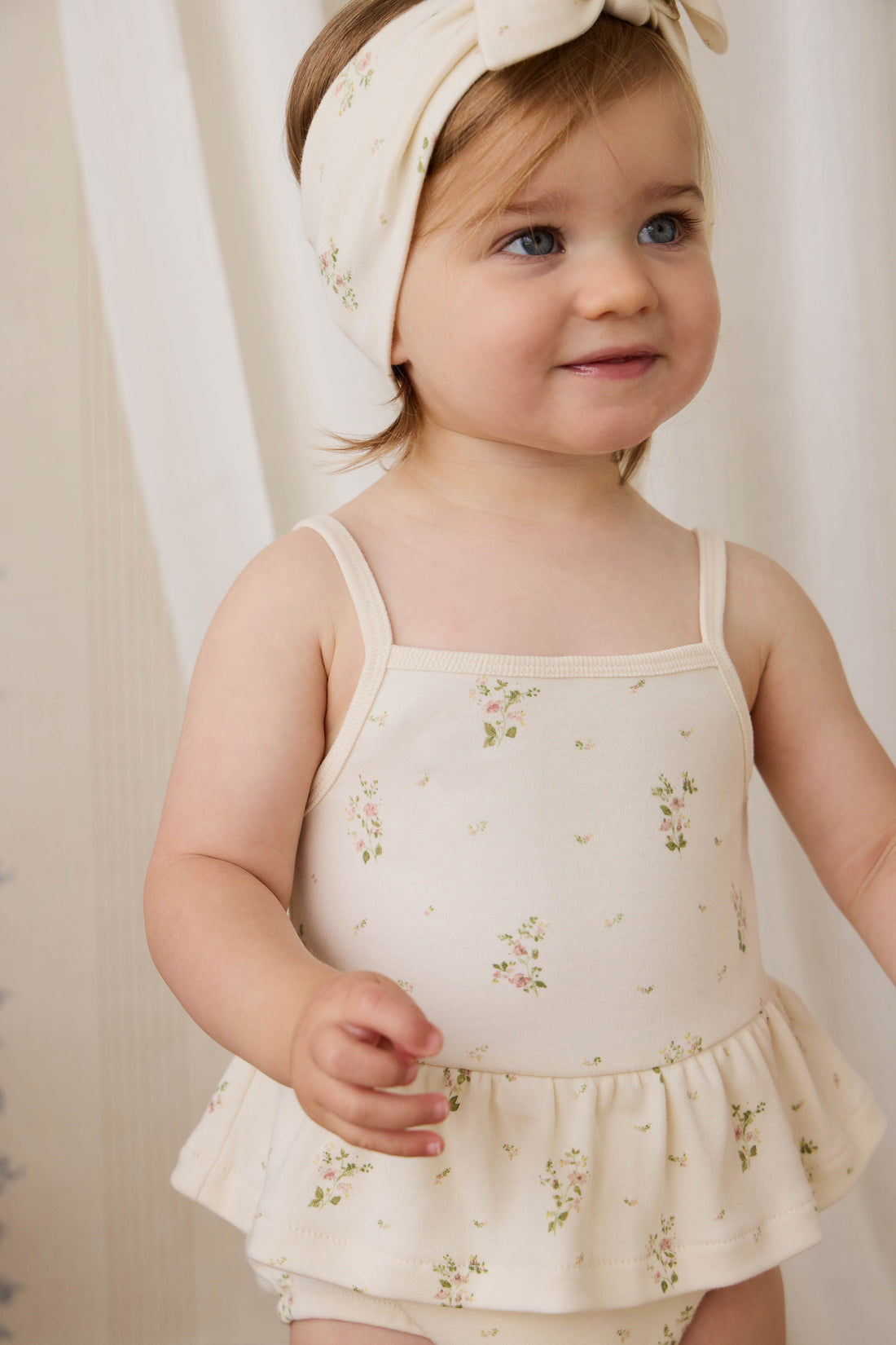 Organic Cotton Astra Playsuit - Josepha Egret Small Childrens Playsuit from Jamie Kay USA