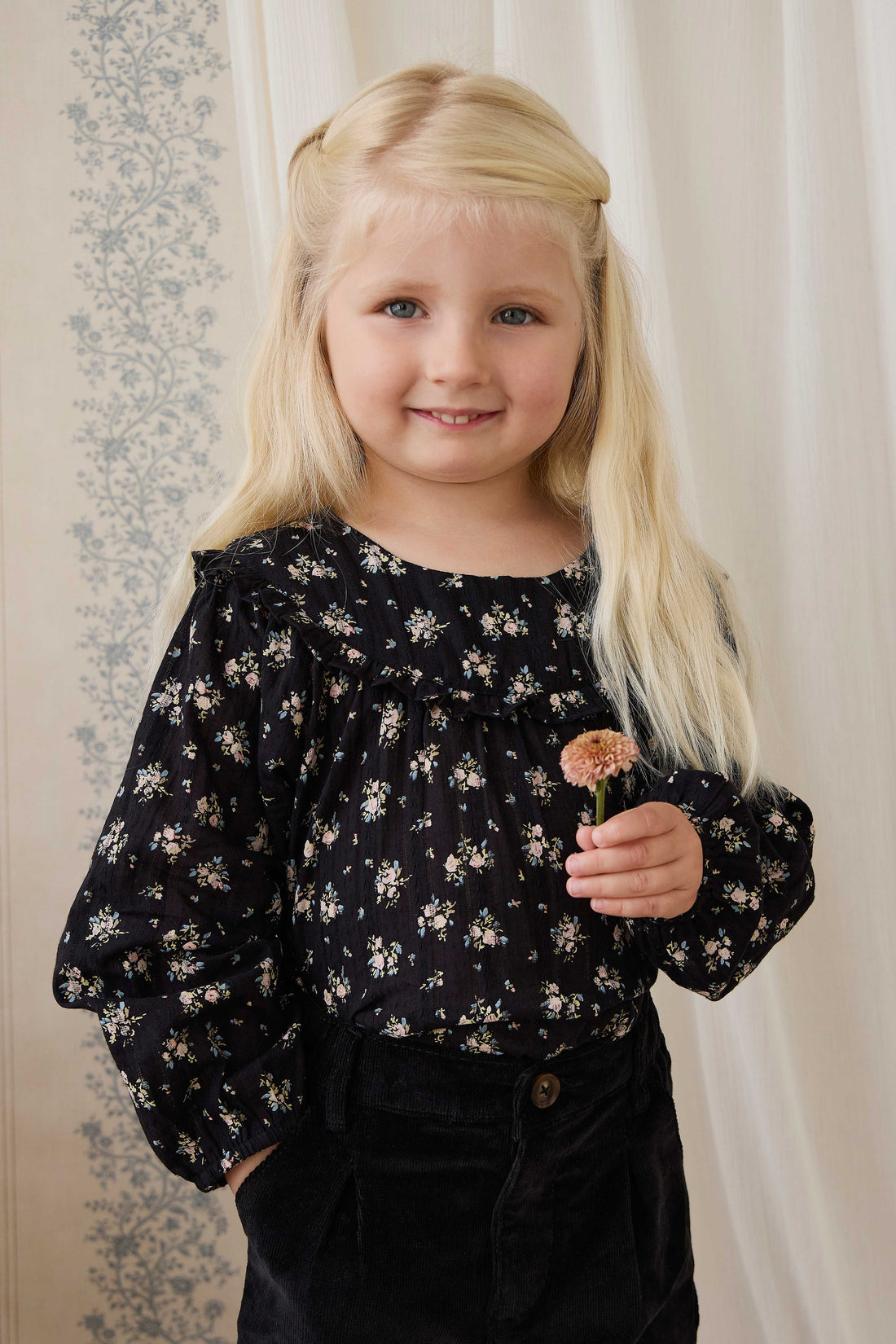 Organic Cotton Caroline Blouse - Cassie Caviar Childrens Top from Jamie Kay USA