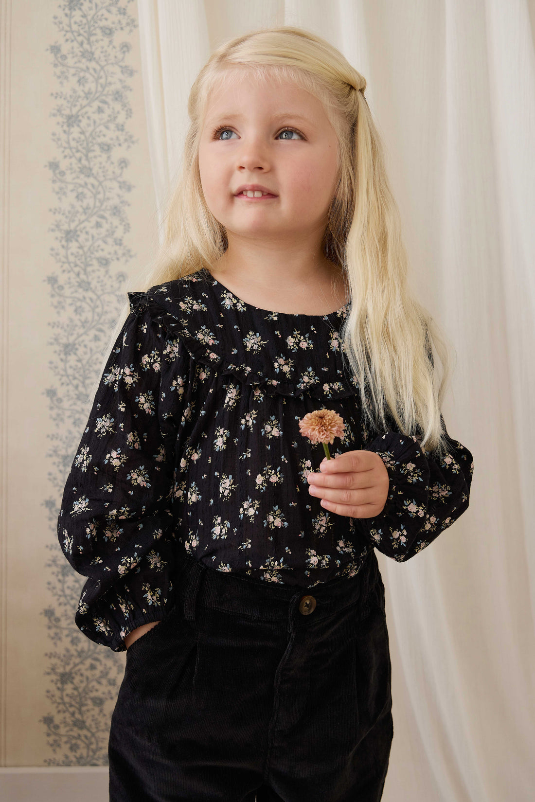 Organic Cotton Caroline Blouse - Cassie Caviar Childrens Top from Jamie Kay USA