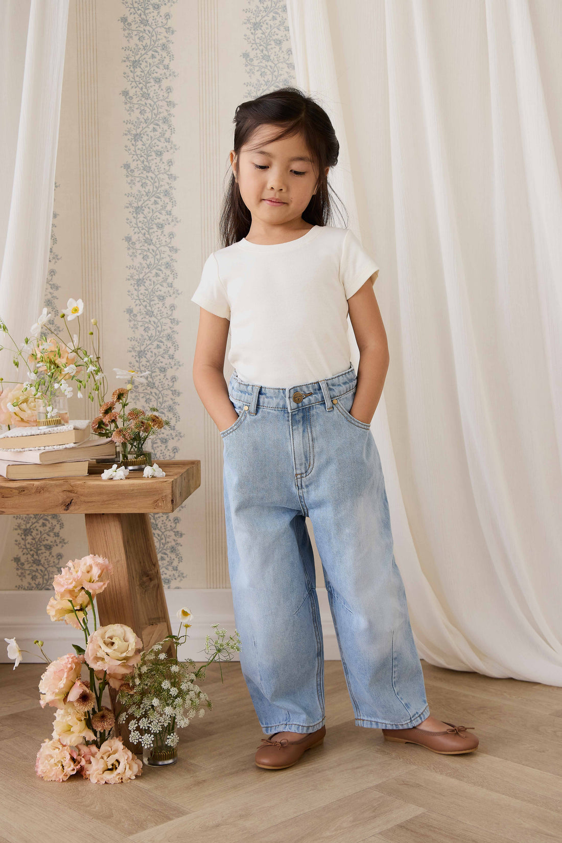 Organic Cotton Rib Helene Tee - Parchment Childrens Top from Jamie Kay USA