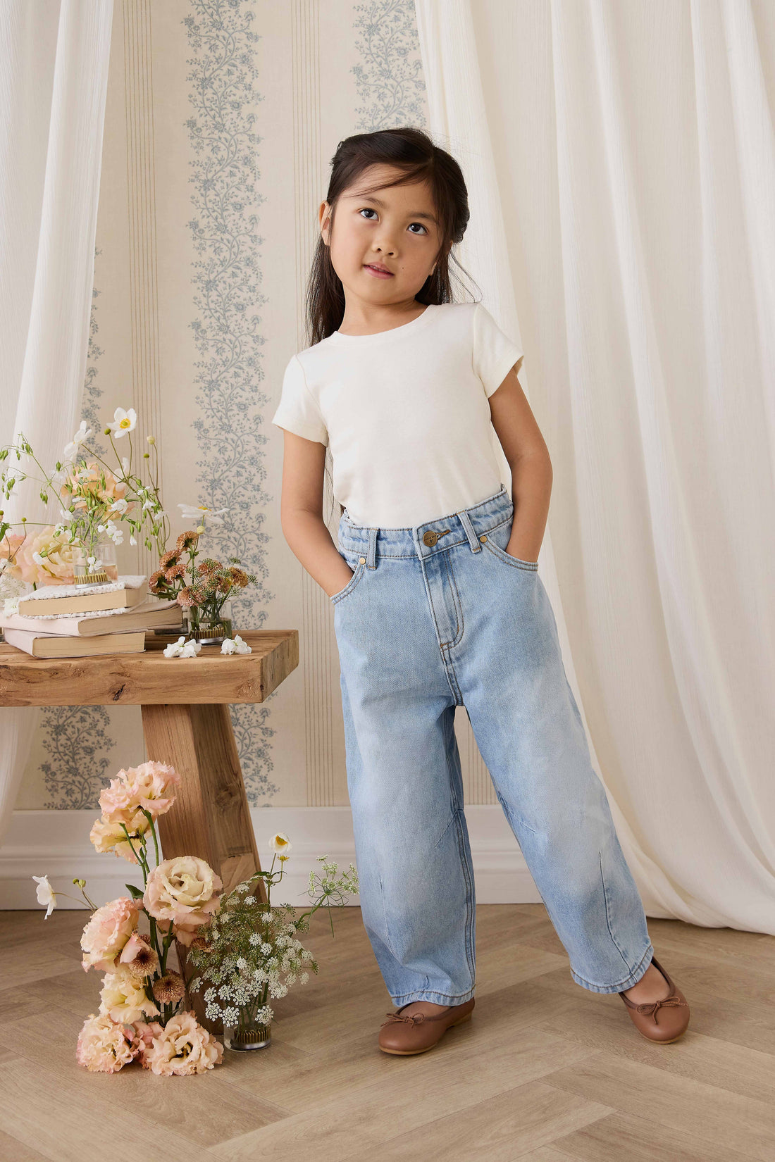 Organic Cotton Rib Helene Tee - Parchment Childrens Top from Jamie Kay USA