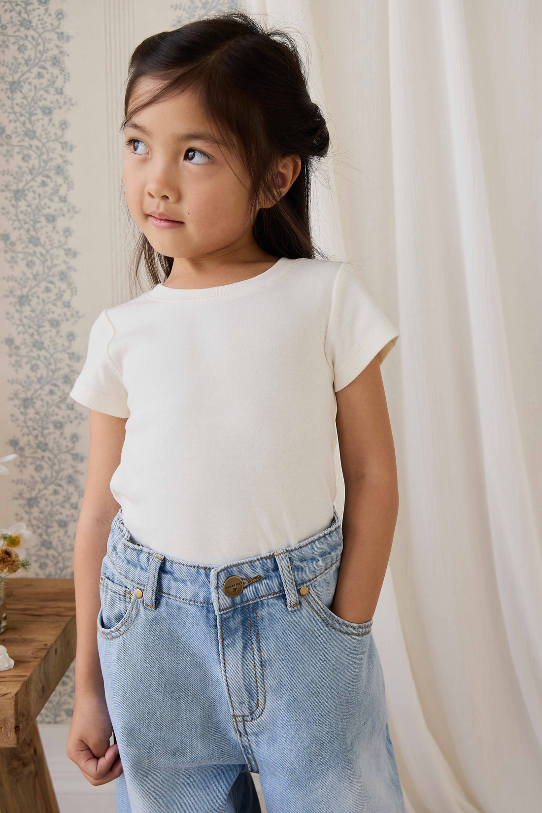 Organic Cotton Rib Helene Tee - Parchment Childrens Top from Jamie Kay USA
