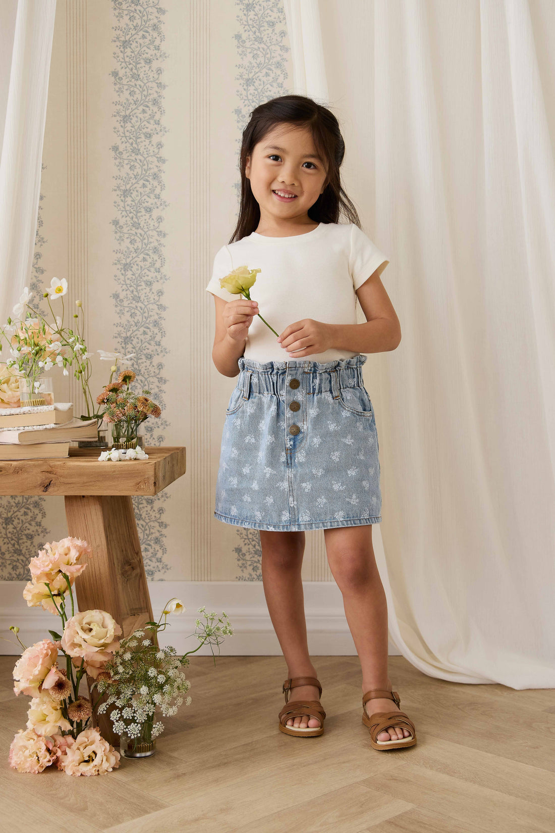 Brielle Skirt - Tully Floral Denim Childrens Skirt from Jamie Kay USA