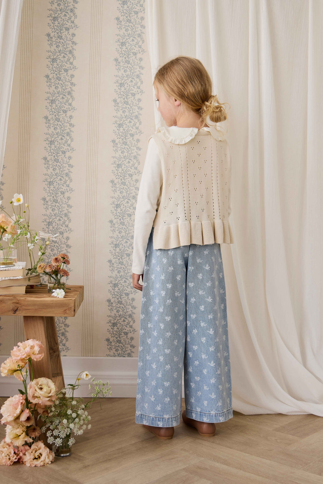 Theodora Pant - Tully Floral Denim Childrens Pant from Jamie Kay USA