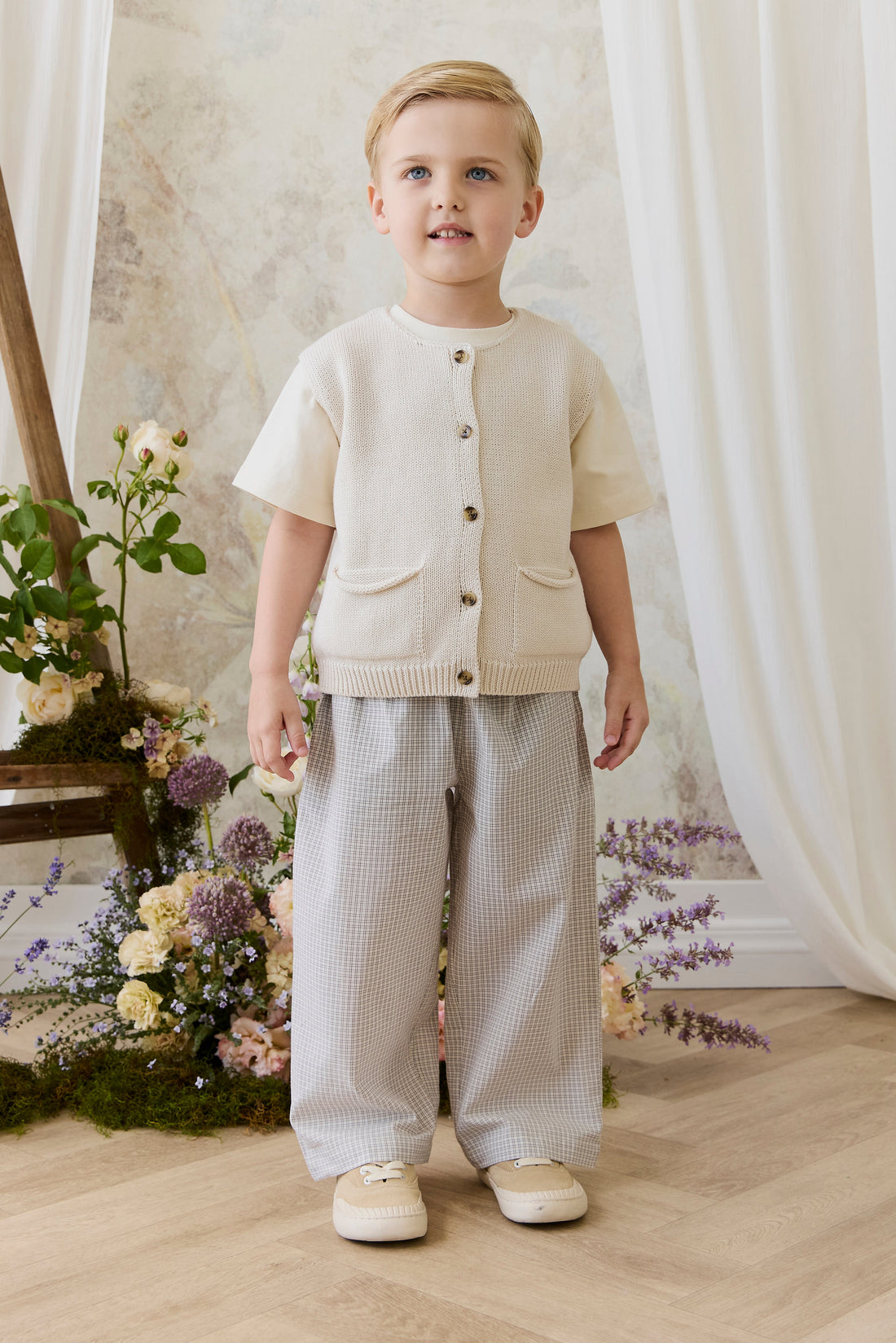 Organic Cotton Kenji Pant - Cloud Check Childrens Pant from Jamie Kay USA