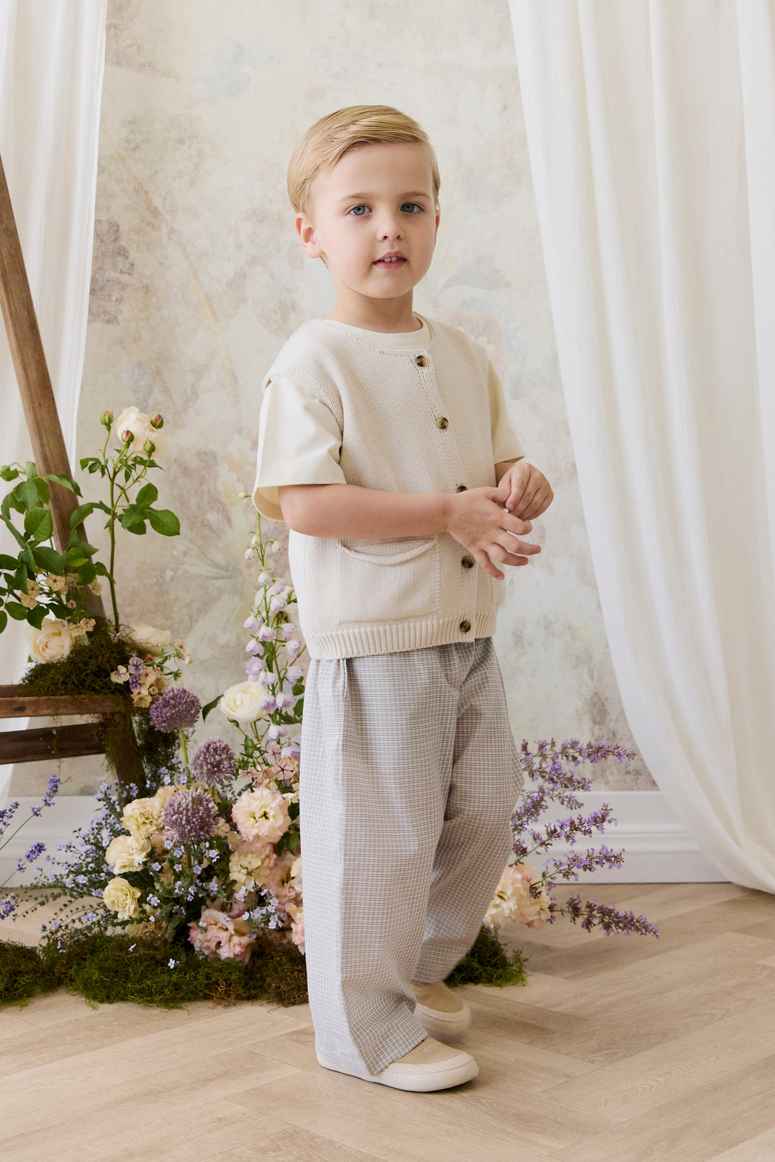 Organic Cotton Kenji Pant - Cloud Check Childrens Pant from Jamie Kay USA