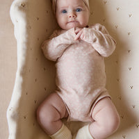 Organic Cotton Long Sleeve Bodysuit - Rosalie Field Rose Childrens Bodysuit from Jamie Kay USA