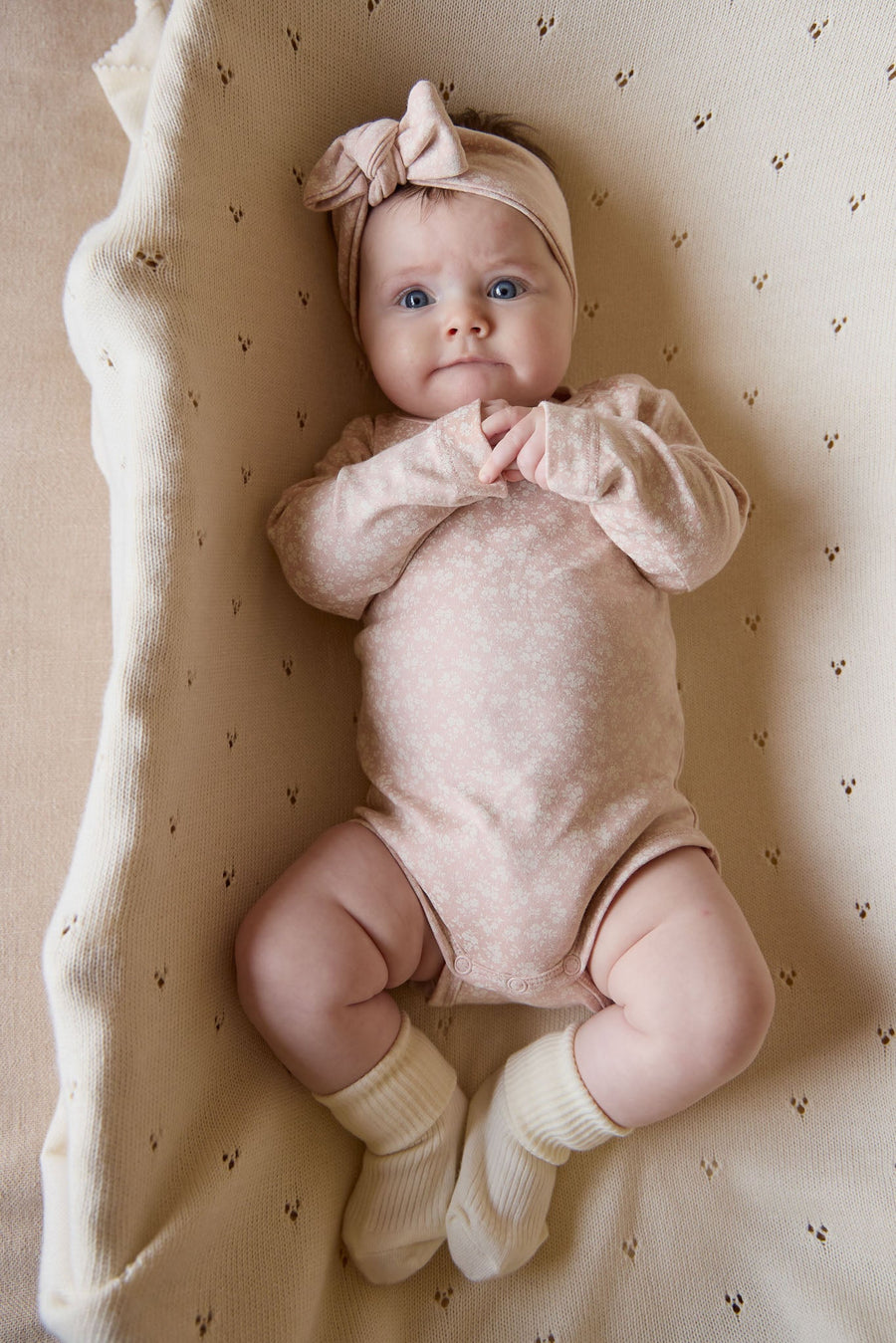 Organic Cotton Long Sleeve Bodysuit - Rosalie Field Rose Childrens Bodysuit from Jamie Kay USA