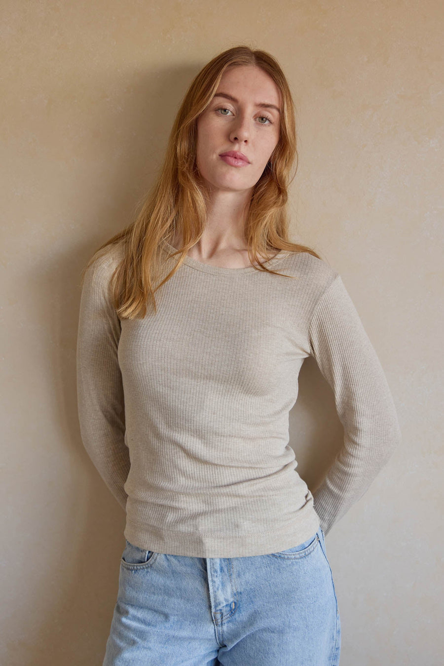 Organic Cotton Modal Womens Long Sleeve Top - Biscuit Marle Childrens Womens Top from Jamie Kay USA