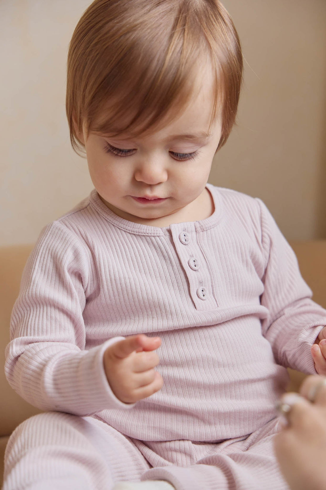 Organic Cotton Modal Long Sleeve Henley - Violet Tint Childrens Top from Jamie Kay USA